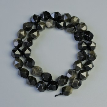 Golden Sheen Obsidian Beads Natural Stone Faceted, Diameter 8.5x10mm+-, Length 38cm+- on a String