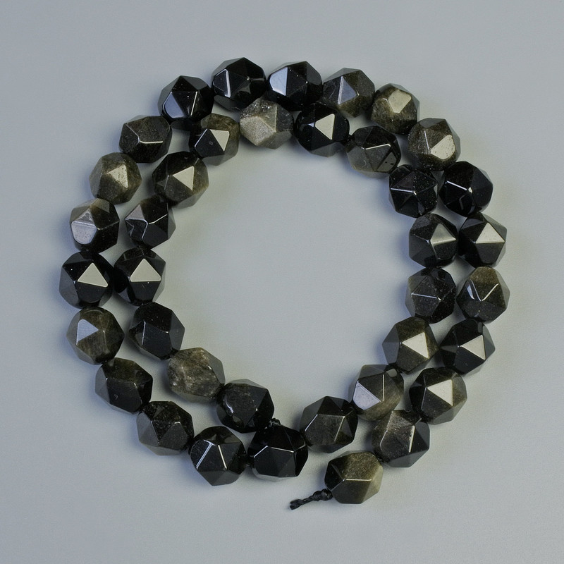 Golden Sheen Obsidian Beads Natural Stone Faceted, Diameter 8.5x10mm+-, Length 38cm+- on a String