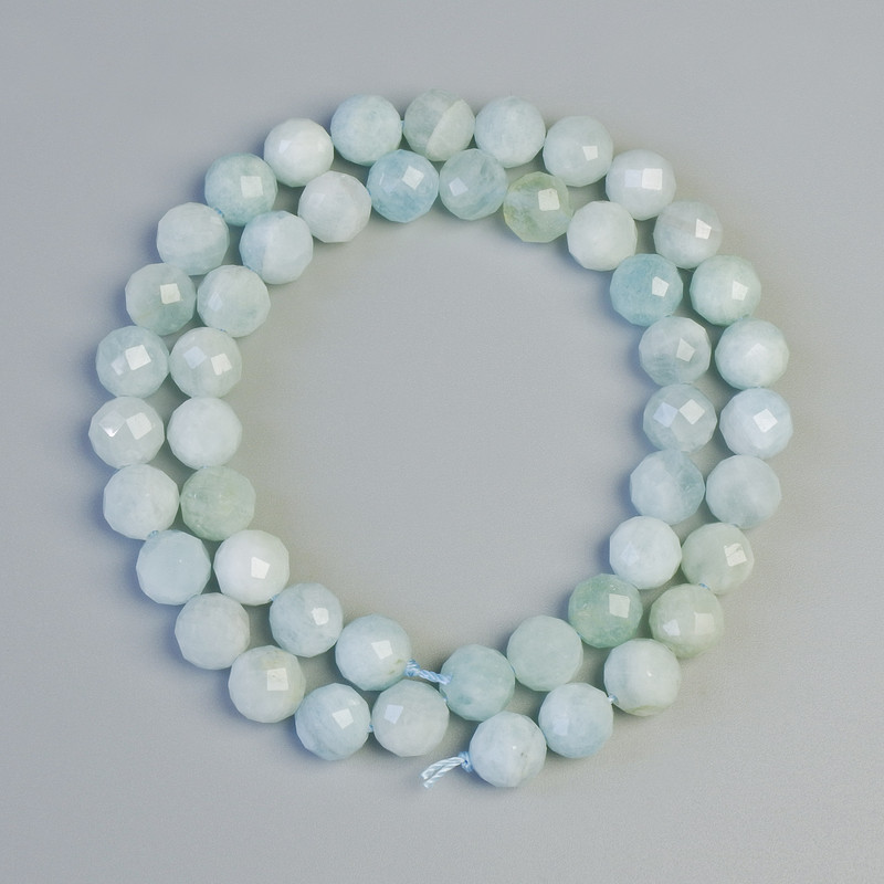 Aquamarine Beads, Natural Stone, Faceted Round, Diameter 8mm+/-, Length 39cm+/- on a Strand