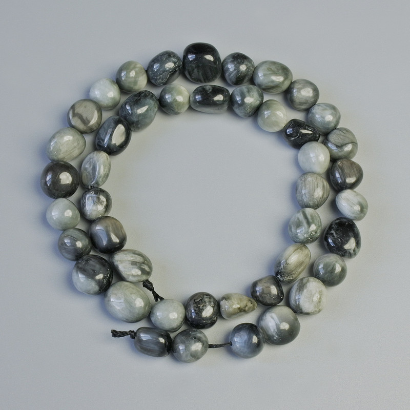 Hawk's Eye Beads Natural Stone Tumbled, Diameter 9x10mm+-, Length 40cm+- on a String