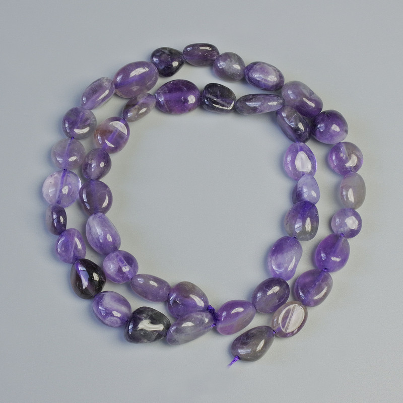 Amethyst Beads, Natural Stone, Tumbled, Diameter 8x10mm+/-, Length 40cm+/- on a Strand