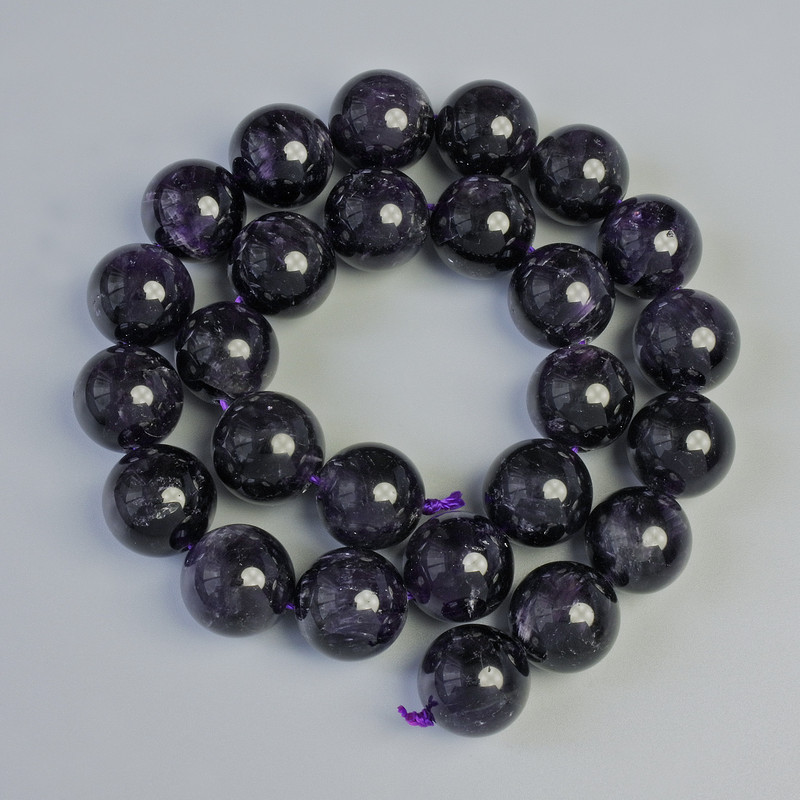 Amethyst Beads, Natural Stone, Smooth Round, Diameter 16mm+/-, Length 41cm+/- on a Strand
