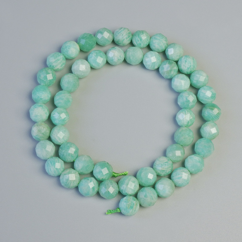 Amazonite Beads, Natural Stone Faceted Round, Diameter 8mm+/-, Length 39cm+/- on a Thread