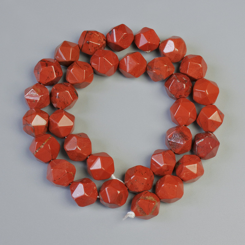Red Jasper Beads, Natural Stone Faceted, Diameter 10x12mm+/-, Length 37cm+/- on a Thread