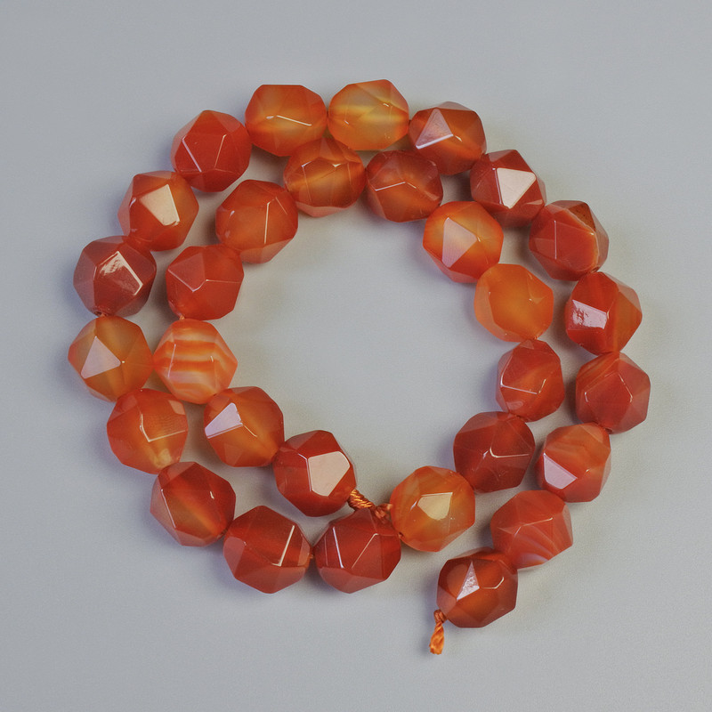 Carnelian Beads, Natural Stone Faceted, Diameter 10x12mm+/-, Length 36cm+/- on a Thread