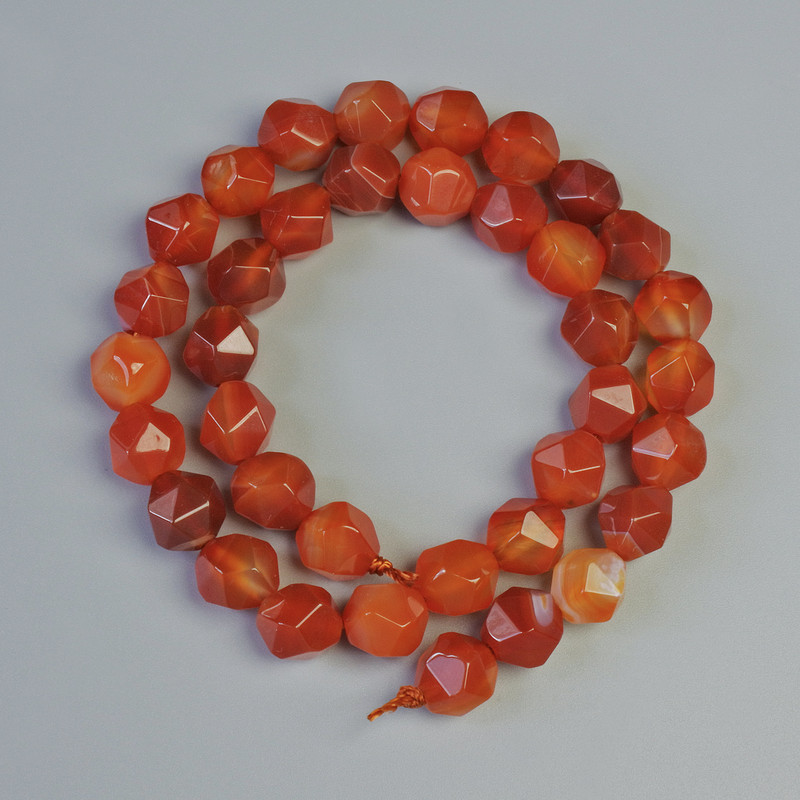 Carnelian Beads, Natural Stone Faceted, Diameter 9x10mm+/-, Length 36cm+/- on a Thread