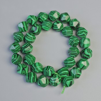 Malachite (Pressed) Beads, Faceted, Diameter 10x12mm+/-, Length 37cm+/- on a Thread