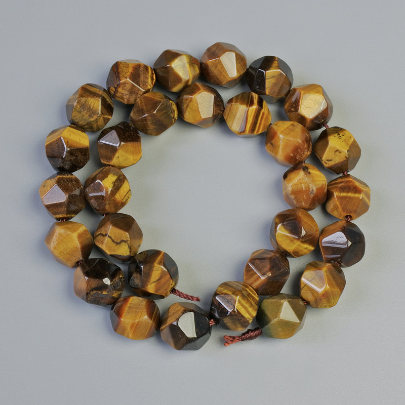 Tiger's Eye Beads, Natural Stone Faceted, Diameter 11x12mm+/-, Length 36cm+/- on a Thread