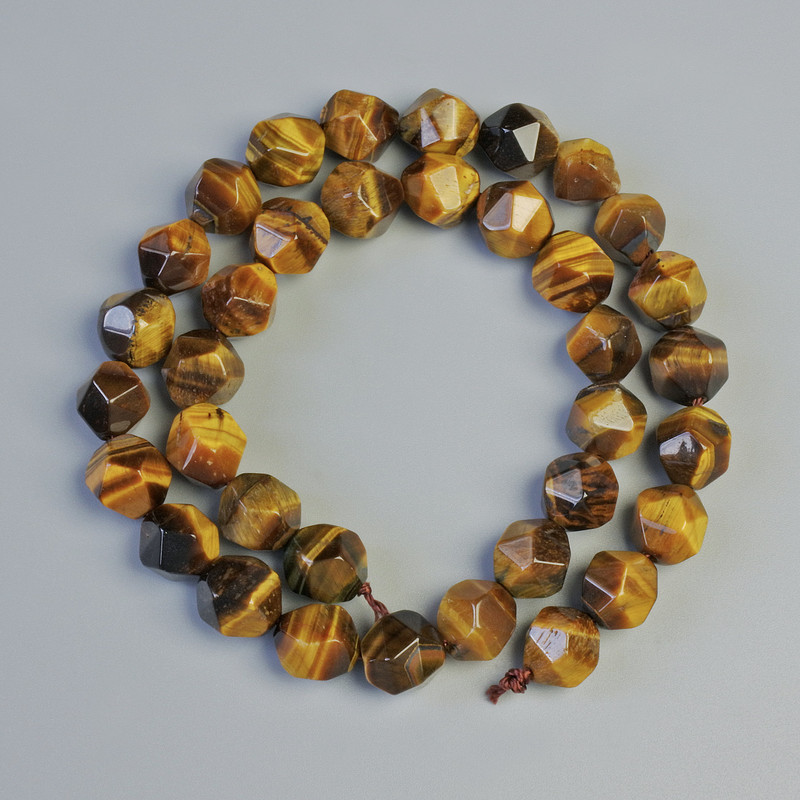 Tiger's Eye Beads, Natural Stone Faceted, Diameter 9x10mm+/-, Length 36cm+/- on a Thread