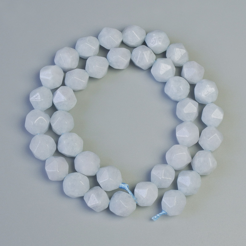 Aquamarine Beads Natural Stone Multifaceted 9x10mm, 37cm+ length on thread