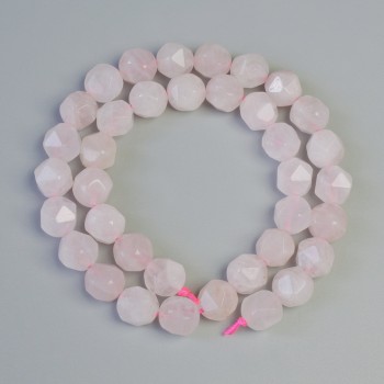 Beads Pink Quartz natural stone multifaceted, diameter 9x10mm±, length 37cm± on thread