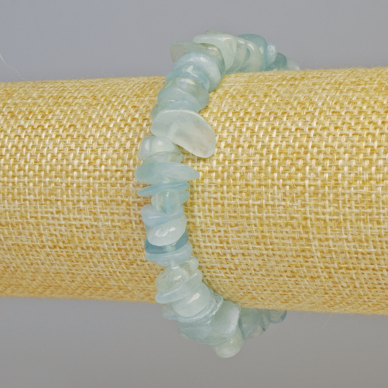 Aquamarine Natural Stone Chip Bracelet, diameter 11x3mm+/- (stretch), length 18cm+