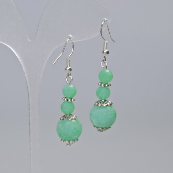 Amazonite Earrings, smooth round bead, diameter 12mm, 6mm+-, length 48mm+- with metal inserts