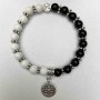 Black and White Agate Bracelet, smooth round bead, diameter 8mm+- (stretch), length 18cm+- with metal inserts