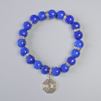 Lapis Lazuli Bracelet (imitation acrylic), smooth round bead, diameter 10.5mm+- (stretch), length 18cm+- with metal inserts