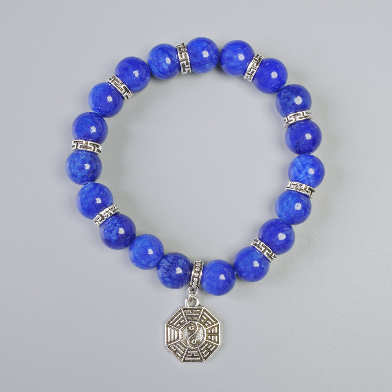 Lapis Lazuli Bracelet (imitation acrylic), smooth round bead, diameter 10.5mm+- (stretch), length 18cm+- with metal inserts