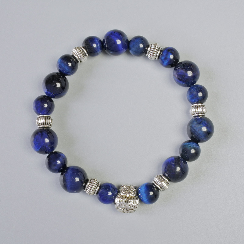 Blue Cat's Eye Bracelet, smooth round beads, diameter 10.5mm, 8.5mm+/- (stretch), length 18cm+/- with metal inserts