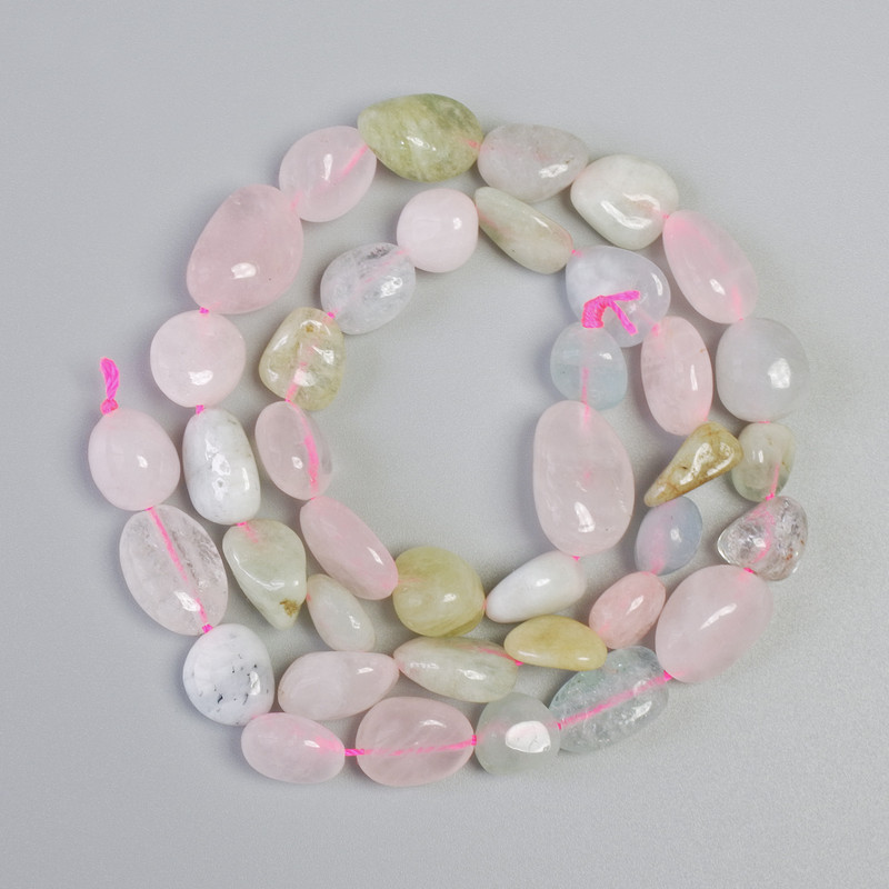 Morganite Beads natural stone tumbled, diameter 10x12mm+-, length 40cm+- on a strand