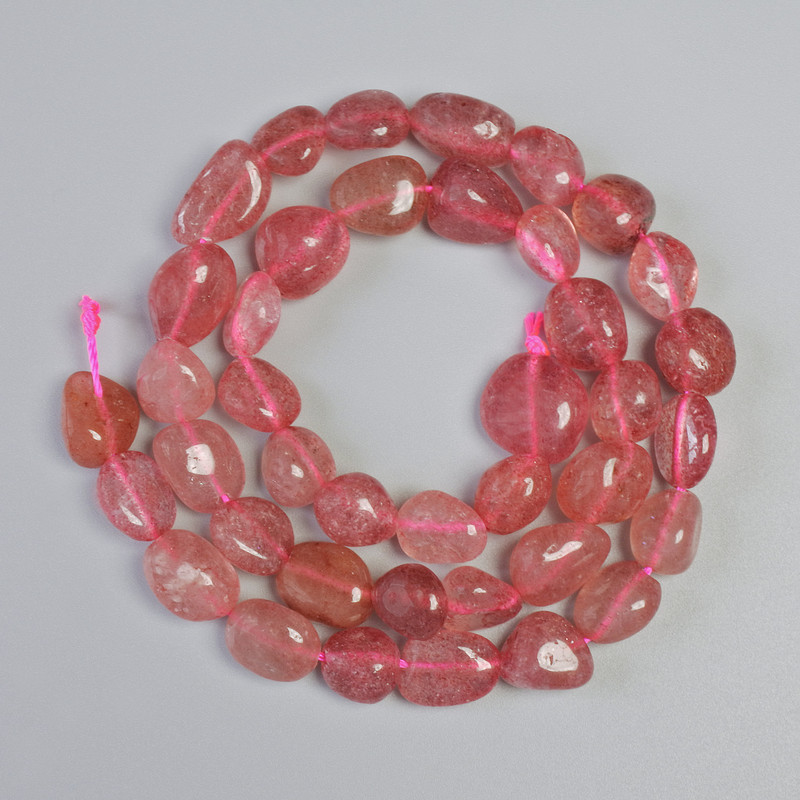 Strawberry Quartz Beads natural stone tumbled, diameter 9x11mm+-, length 41cm+- on a strand