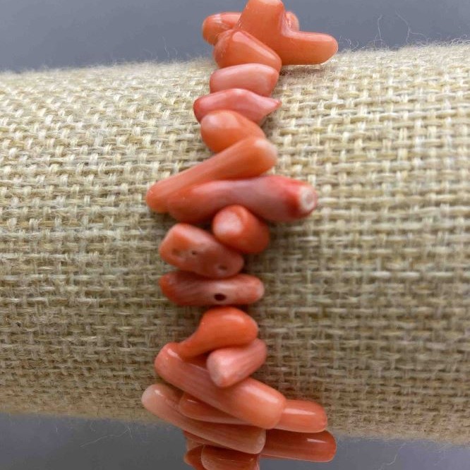 Natural Pink Coral Bracelet, column, diameter 9-17x4mm+/- (stretch), length 18cm+