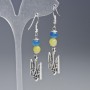 Earrings "Coat of Arms", diameter 15mm+/- with Citrine and Aquamarine Beads, diameter 6.5mm+/-, length 60mm+/- silver-tone metal