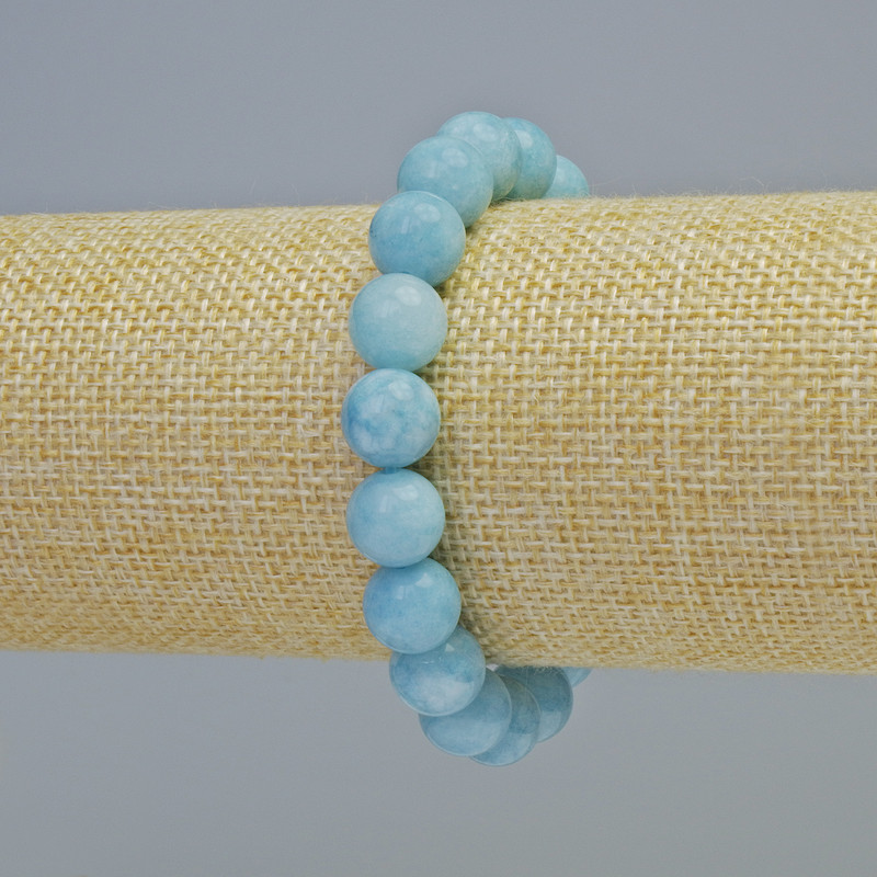 Aquamarine Bracelet, smooth round beads, 10.5mm+- diameter (stretch), 18cm+ length