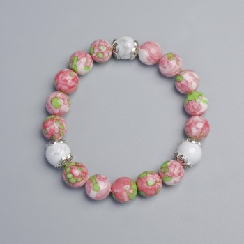 "Variscite" (Imitation Acrylic) and White Agate (Pressed) Bracelet, 10mm, 10.5mm+- diameter (stretch), 18cm+- length, with metal inserts