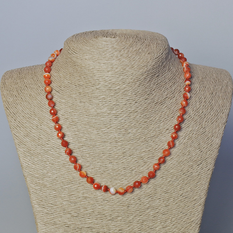 Natural Carnelian Necklace, Faceted Round Beads, Diameter 6mm+-, Length 45-48cm+