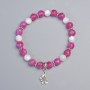 Rubellite Tourmaline & Mother-of-Pearl Bracelet, Diameter 8mm, 7.5mm+- (Stretch), Length 18cm+- with Metal Inserts