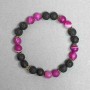Lava & Agate Bracelet, Smooth Round Beads, Diameter 8mm+- (Stretch), Length 18cm+- with Metal Inserts