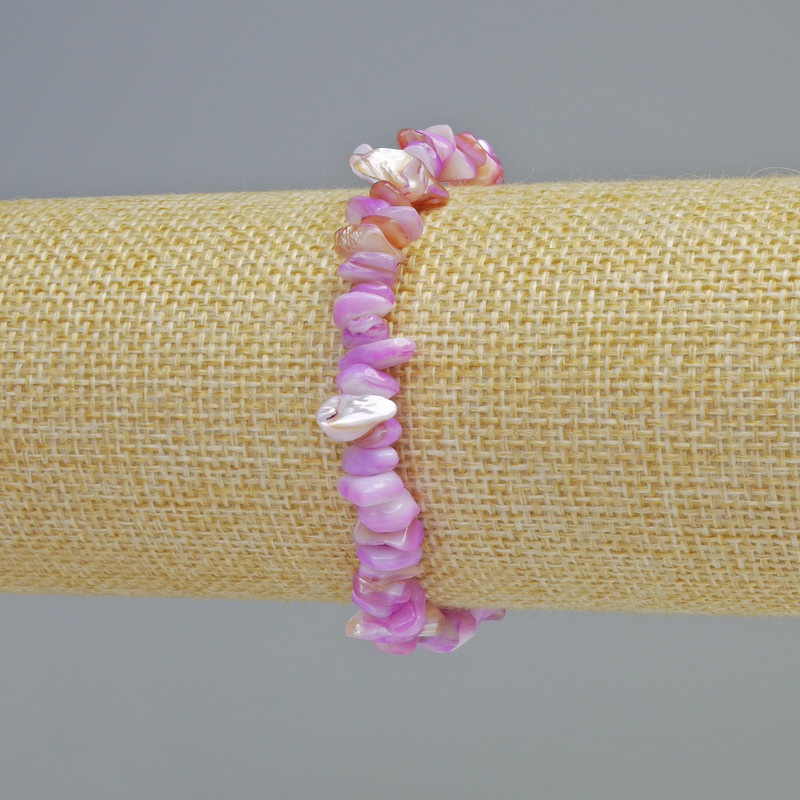 Mother-of-Pearl Bracelet, Dyed Purple Chips, Diameter 7x2.5mm+- (Stretch), Length 18cm+