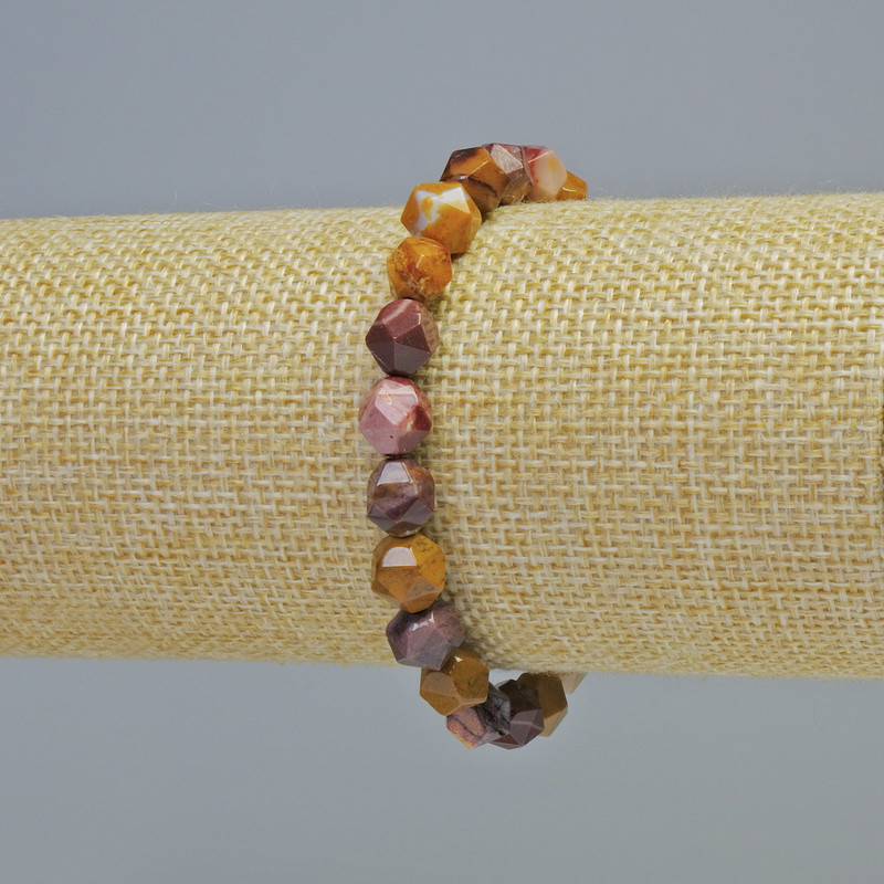Mookaite Jasper Natural Stone Faceted Bracelet, Diameter 7x8mm+- (Stretch), Length 18cm+