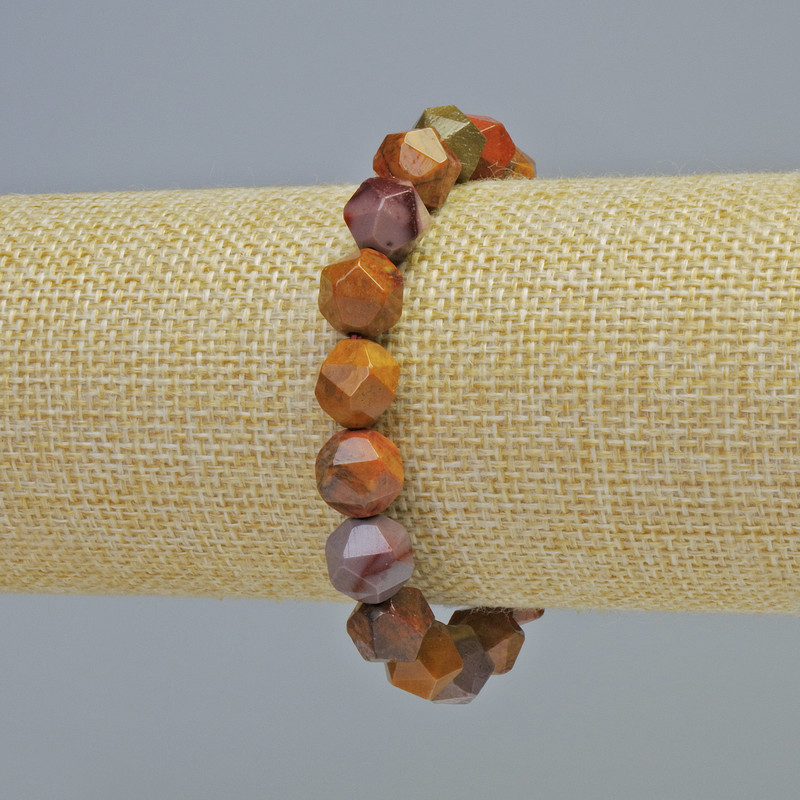 Mookaite Jasper Natural Stone Faceted Bracelet, Diameter 9x10mm+- (Stretch), Length 18cm+