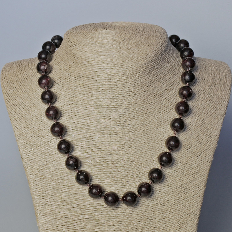 Garnet Necklace, natural stone smooth round beads, diameter 12.5mm+/-, length 45-50cm+