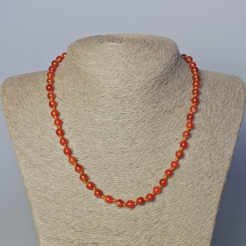 Carnelian Natural Stone Necklace, smooth round bead, diameter 6mm+-, length 45-47cm+