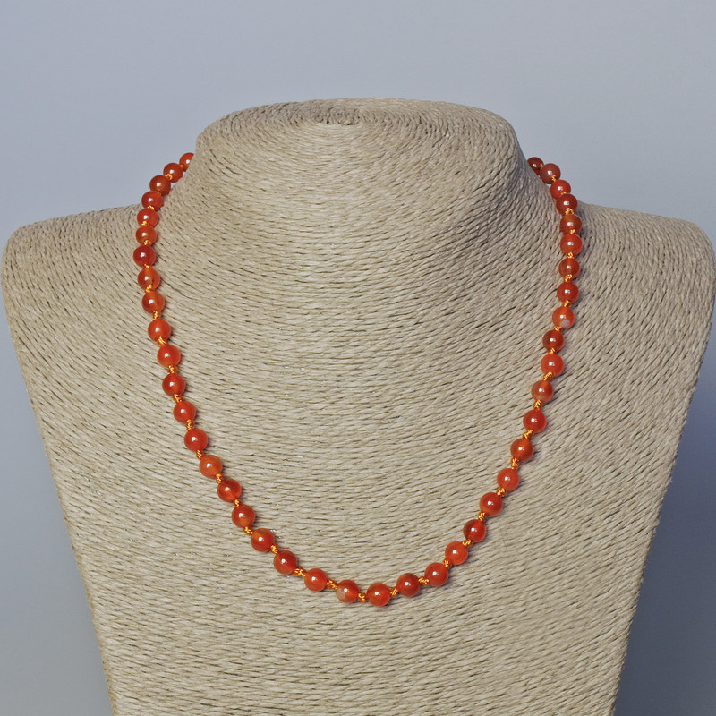 Carnelian Natural Stone Necklace, smooth round bead, diameter 6mm+-, length 45-47cm+