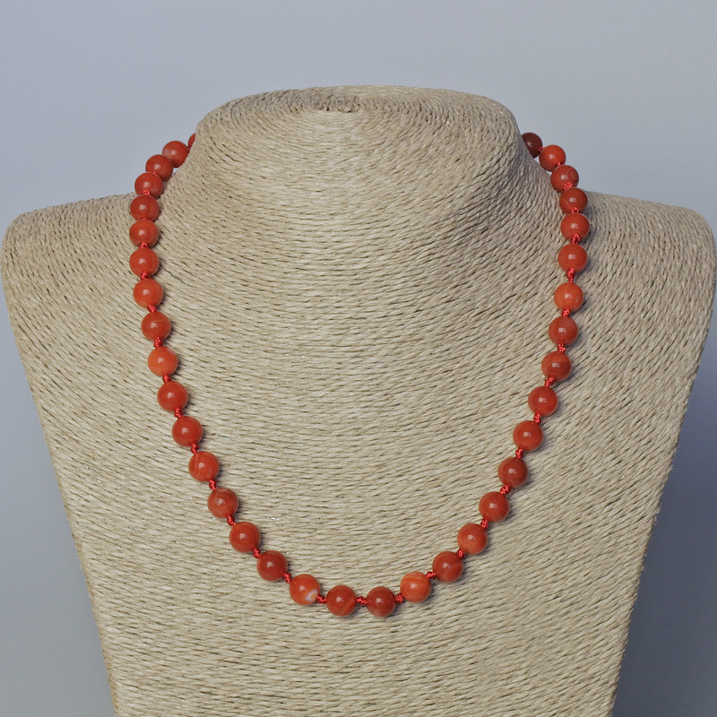Carnelian Natural Stone Necklace, smooth round bead, diameter 8mm+-, length 45-46cm+