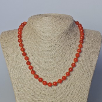 Carnelian Natural Stone Necklace, smooth round bead, diameter 8mm+-, length 45-47cm+