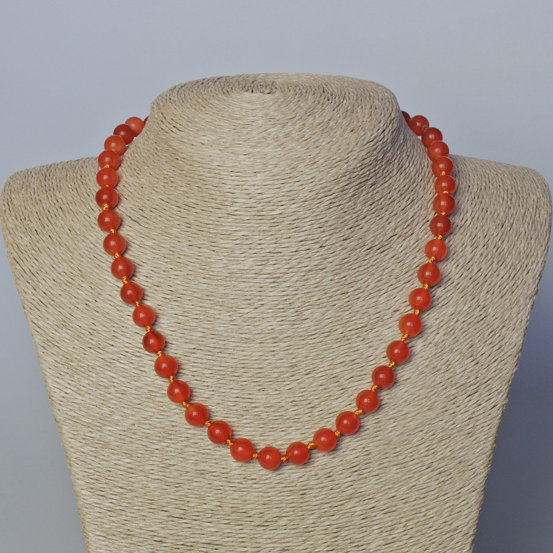 Carnelian Natural Stone Necklace, smooth round bead, diameter 8mm+-, length 45-47cm+