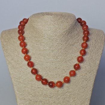 Carnelian Natural Stone Necklace, smooth round bead, diameter 12mm+-, length 45-49cm+