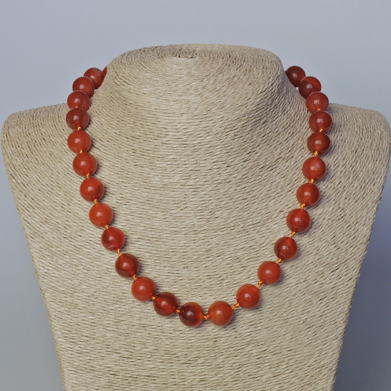 Carnelian Natural Stone Necklace, smooth round bead, diameter 12mm+-, length 45-49cm+
