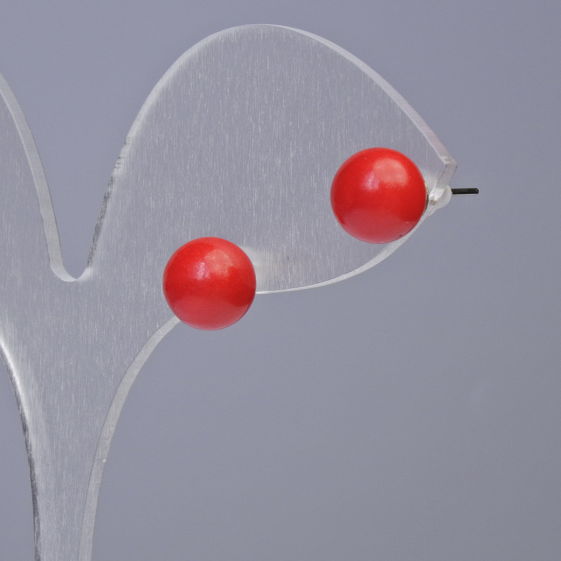 Coral (imitation) Stud Earrings, smooth ball, diameter 8mm+