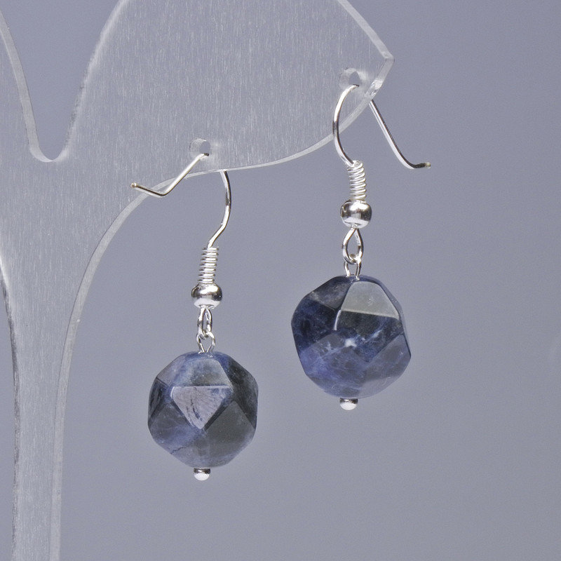 Sodalite Earrings, natural stone faceted, diameter 10.5x12mm+-, length 32mm+