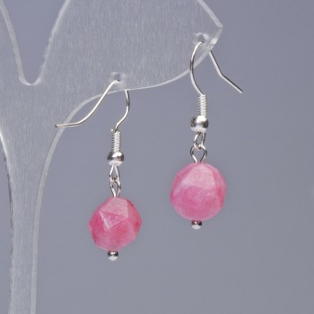 Rhodonite Earrings, natural stone faceted, diameter 9x10mm+-, length 31mm+