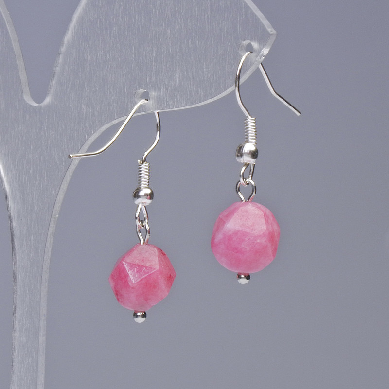 Rhodonite Earrings, natural stone faceted, diameter 9x10mm+-, length 31mm+