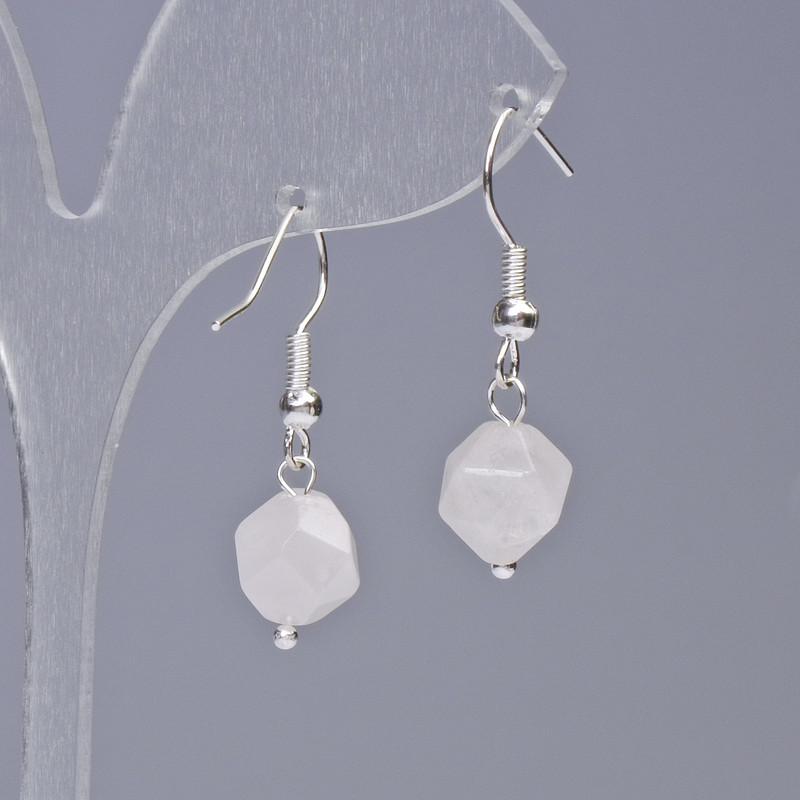 Rose Quartz Earrings, natural stone faceted, diameter 9x10mm+-, length 31mm+