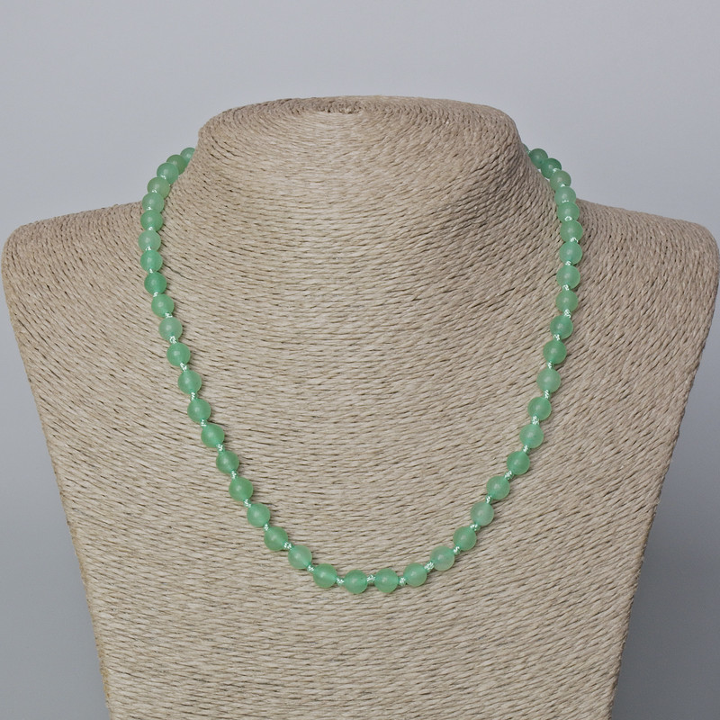 Jade Necklace, natural stone, smooth bead, diameter 6mm+-, length 45-47cm+