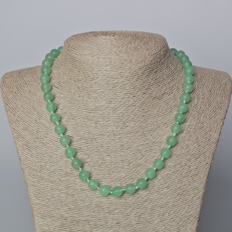 Jade Necklace, natural stone, smooth bead, diameter 8.5mm+-, length 45-47cm+