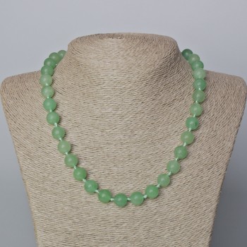 Jade Necklace, natural stone, smooth bead, diameter 10mm+-, length 45-47cm+