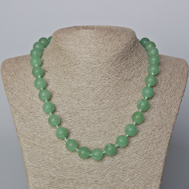 Jade Necklace, natural stone, smooth bead, diameter 12mm+-, length 45-48cm+